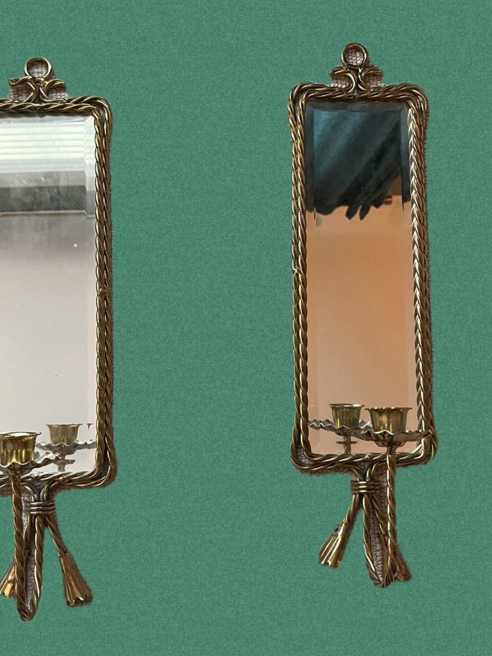 Gold Rope Frame Wall Mirror with Candle Holders - Gold